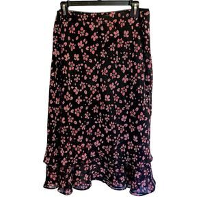 VTG Casual Corner Skirt Ruffle Hem Pink Black Cottagecore Coquette Fairycore 12